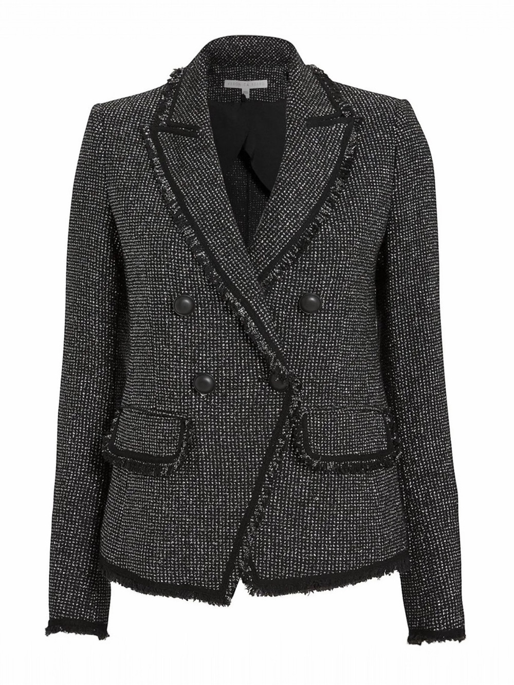 NEW Veronica Beard Frisco Black Tweed Double-Breasted Fringe Blazer Women’s 4